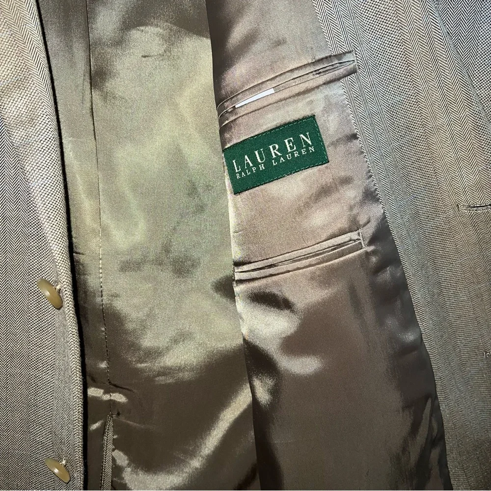 Lauren Ralph Lauren Mens Silk Wool Blazer Jacket Size 44R Tan